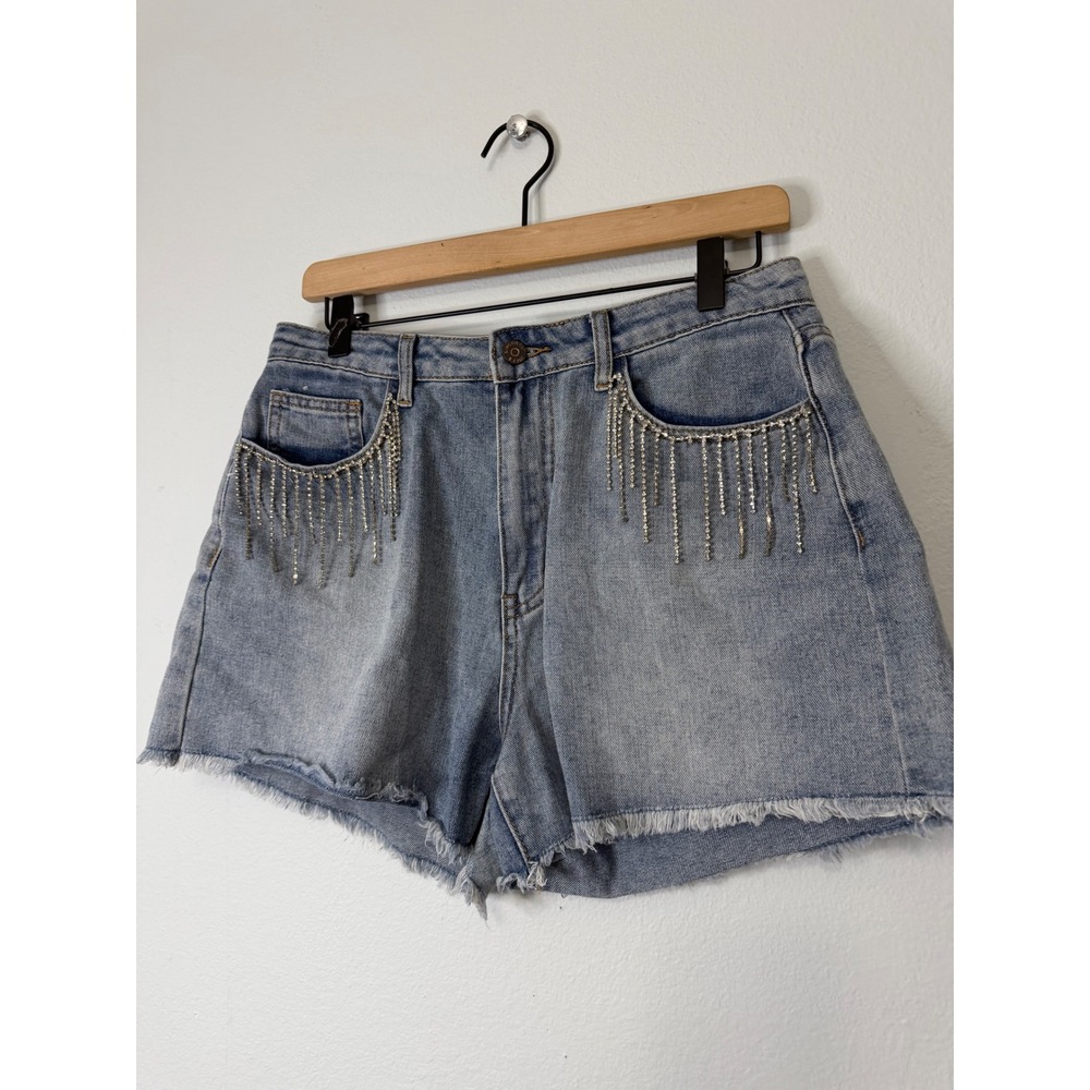Sincerely Jules - Rhinestone‎ Detail Cut Off Denim Shorts Concert Festival Glam - Picture 2 of 10